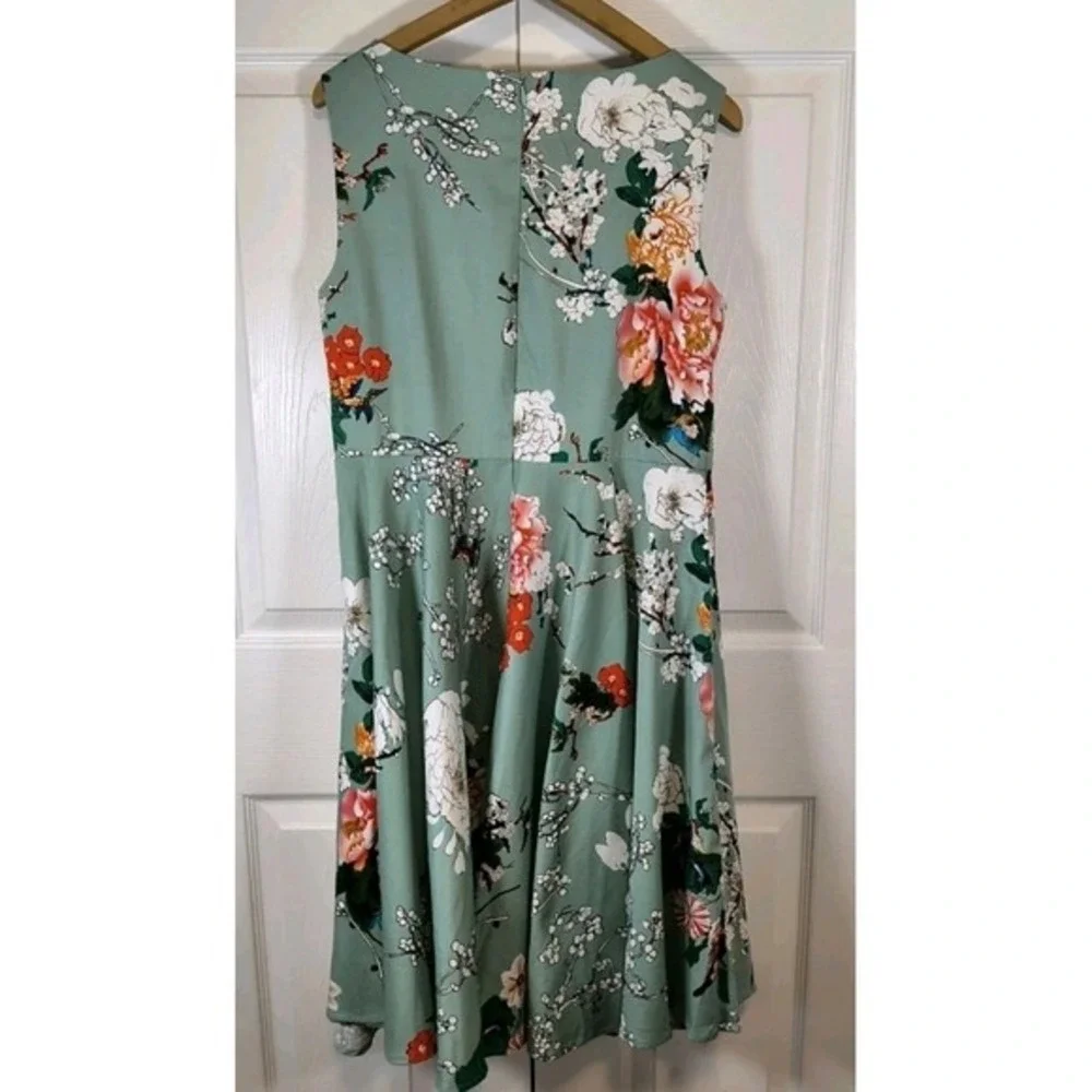 GRACE KARIN Boatneck Sleeveless Vintage‎ Tea Dress, XS Green Floral,  Balletcore